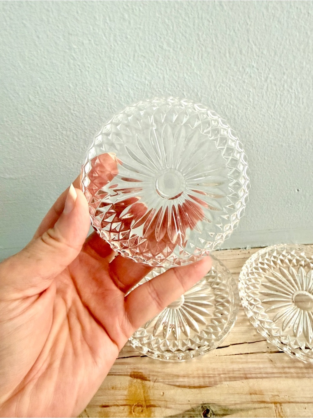 Set of 6 Clear Cut Glass Coasters - Picture 3 of 5
